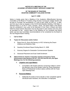 NOTICE OF A MEETING OF THE  OF THE BOARD OF TRUSTEES