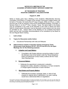 NOTICE OF A MEETING OF THE  OF THE BOARD OF TRUSTEES