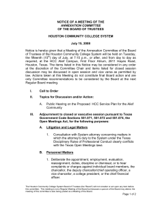 NOTICE OF A MEETING OF THE OF THE BOARD OF TRUSTEES