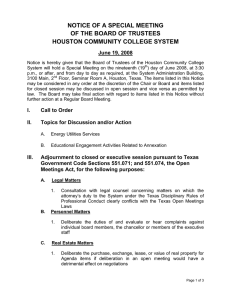 NOTICE OF A SPECIAL MEETING OF THE BOARD OF TRUSTEES