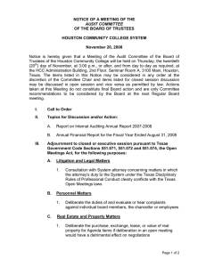 NOTICE OF A MEETING OF THE OF THE BOARD OF TRUSTEES