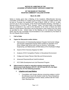 NOTICE OF A MEETING OF THE  OF THE BOARD OF TRUSTEES