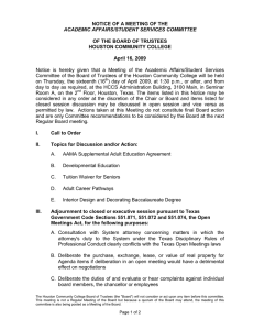 NOTICE OF A MEETING OF THE  OF THE BOARD OF TRUSTEES