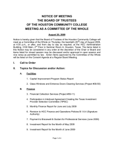 NOTICE OF MEETING THE BOARD OF TRUSTEES OF THE HOUSTON COMMUNITY COLLEGE