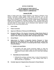 NOTICE OF MEETING OF THE BOARD OF DIRECTORS OF PUBLIC FACILITY CORPORATION
