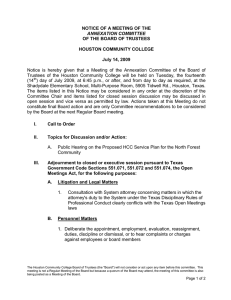 NOTICE OF A MEETING OF THE OF THE BOARD OF TRUSTEES