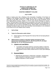 NOTICE OF A MEETING OF THE OF THE BOARD OF TRUSTEES