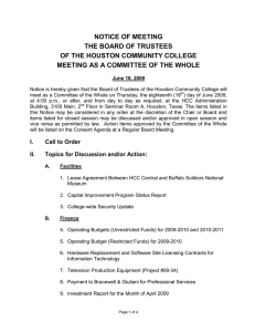 NOTICE OF MEETING THE BOARD OF TRUSTEES OF THE HOUSTON COMMUNITY COLLEGE