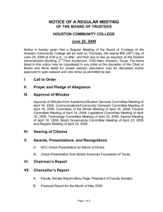 NOTICE OF A REGULAR MEETING OF THE BOARD OF TRUSTEES