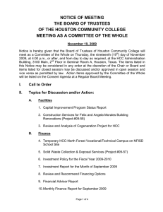 NOTICE OF MEETING THE BOARD OF TRUSTEES OF THE HOUSTON COMMUNITY COLLEGE