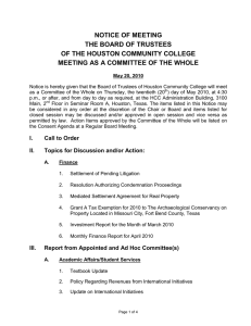 NOTICE OF MEETING THE BOARD OF TRUSTEES OF THE HOUSTON COMMUNITY COLLEGE