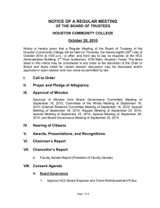 NOTICE OF A REGULAR MEETING OF THE BOARD OF TRUSTEES