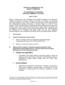 NOTICE OF A MEETING OF THE OF THE BOARD OF TRUSTEES