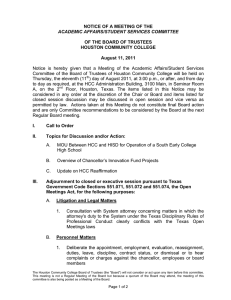 NOTICE OF A MEETING OF THE  OF THE BOARD OF TRUSTEES