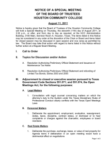 NOTICE OF A SPECIAL MEETING OF THE BOARD OF TRUSTEES