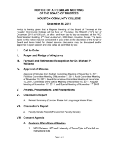 NOTICE OF A REGULAR MEETING OF THE BOARD OF TRUSTEES