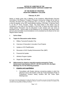 NOTICE OF A MEETING OF THE  OF THE BOARD OF TRUSTEES