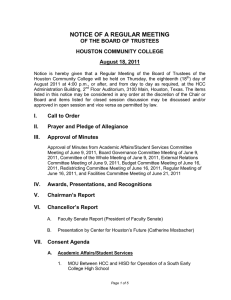 NOTICE OF A REGULAR MEETING OF THE BOARD OF TRUSTEES