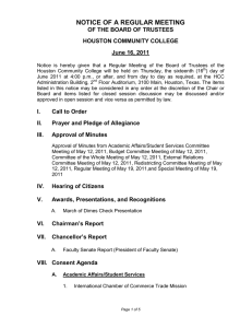 NOTICE OF A REGULAR MEETING OF THE BOARD OF TRUSTEES