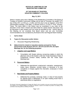 NOTICE OF A MEETING OF THE  OF THE BOARD OF TRUSTEES