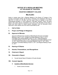 NOTICE OF A REGULAR MEETING OF THE BOARD OF TRUSTEES