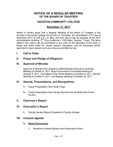 NOTICE OF A REGULAR MEETING OF THE BOARD OF TRUSTEES