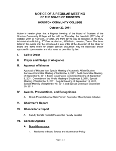 NOTICE OF A REGULAR MEETING OF THE BOARD OF TRUSTEES