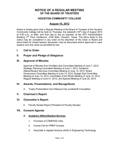 NOTICE OF A REGULAR MEETING OF THE BOARD OF TRUSTEES