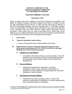 NOTICE OF A MEETING OF THE OF THE BOARD OF TRUSTEES