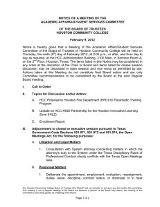 NOTICE OF A MEETING OF THE  OF THE BOARD OF TRUSTEES