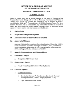 NOTICE OF A REGULAR MEETING OF THE BOARD OF TRUSTEES