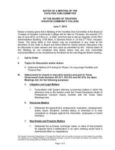 NOTICE OF A MEETING OF THE  OF THE BOARD OF TRUSTEES