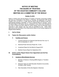 NOTICE OF MEETING THE BOARD OF TRUSTEES OF THE HOUSTON COMMUNITY COLLEGE