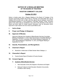 NOTICE OF A REGULAR MEETING OF THE BOARD OF TRUSTEES