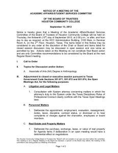 NOTICE OF A MEETING OF THE  OF THE BOARD OF TRUSTEES