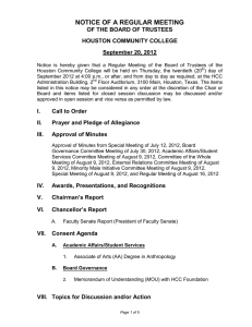 NOTICE OF A REGULAR MEETING OF THE BOARD OF TRUSTEES