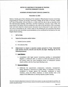 NOTICE OF A MEETING OF THE BOARD OF TRUSTEES ACADEMIC AFFAIRS/STUDENT