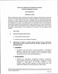 NOTICE OF A MEETING OF THE BOARD OF TRUSTEES AUDIT COMMITTEE