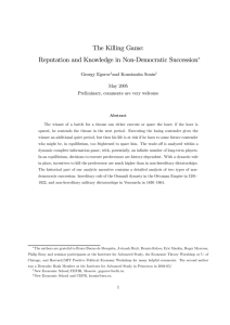 The Killing Game: Reputation and Knowledge in Non-Democratic Succession ∗ Georgy Egorov