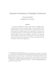 Axiomatic Foundations of Multiplier Preferences ∗ Tomasz Strzalecki Northwestern University