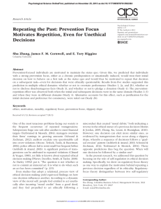 Repeating the Past: Prevention Focus Motivates Repetition, Even for Unethical Research Article 502363