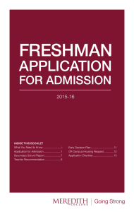 FRESHMAN APPLICATION FOR ADMISSION 2015-16