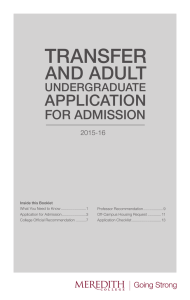 TRANSFER AND ADULT APPLICATION FOR ADMISSION