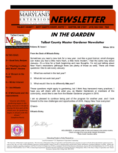 NEWSLETTER IN THE GARDEN  Talbot County Master Gardener Newsletter