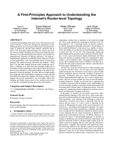 A First-Principles Approach to Understanding the Internet’s Router-level Topology Lun Li David Alderson