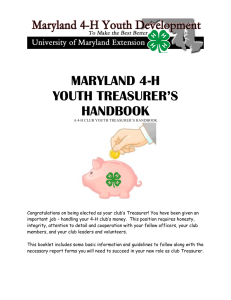 MARYLAND 4-H YOUTH TREASURER’S HANDBOOK