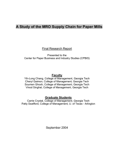 A Study of the MRO Supply Chain for Paper Mills  Faculty
