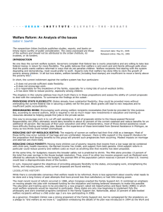 Welfare Reform: An Analysis of the Issues Isabel V. Sawhill