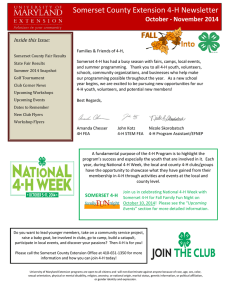 Somerset County Extension 4-H Newsletter October - November 2014 Inside this Issue: