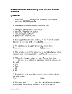 Master Gardener Handbook Quiz on Chapter 5: Plant Nutrition  Questions